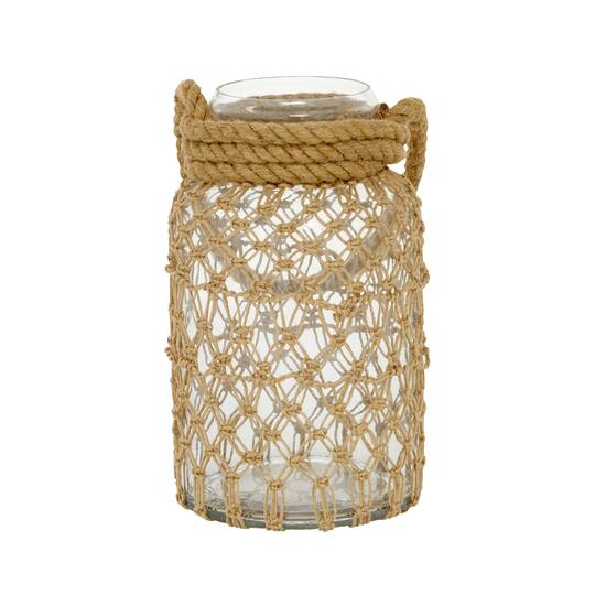 Brown Glass Coastal Lantern, 12" x 7" x 8"
